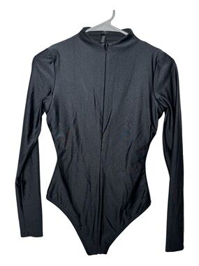SKIMS Disco Mock Neck Long Sleeve Thong Bodysuit in Onyx black